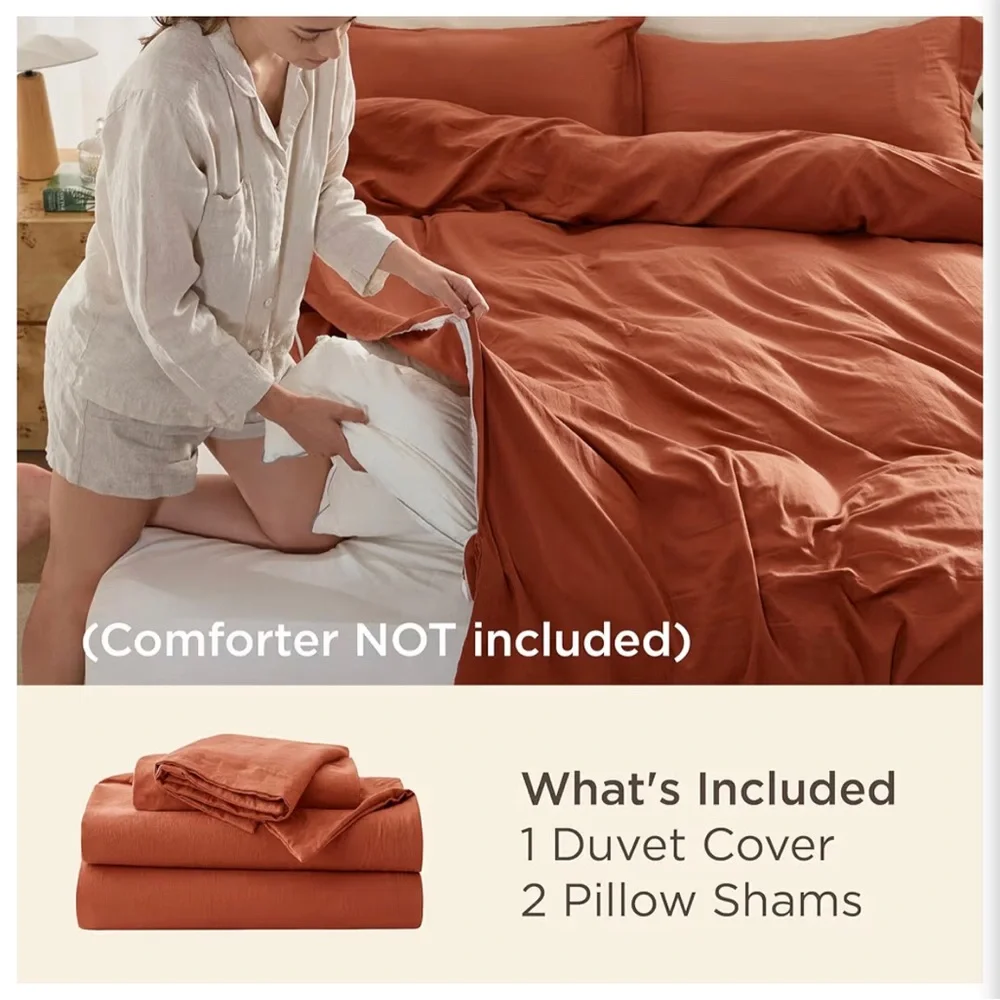 BEDSURE KING SIZE DUVET COVER SET • DUVET COVER & 2 PILLOW SHAMS • TERRA COTTA